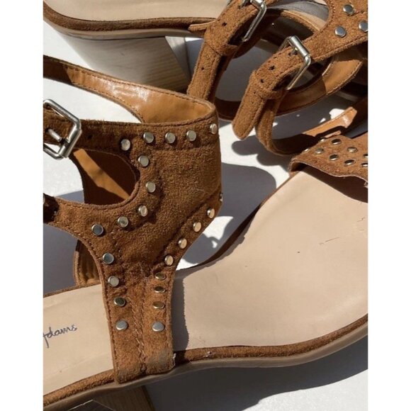 J Adams Brown Print Women’s Sz 11 Gold Studded Double Belt Strap Heel Shoes - Picture 6 of 16